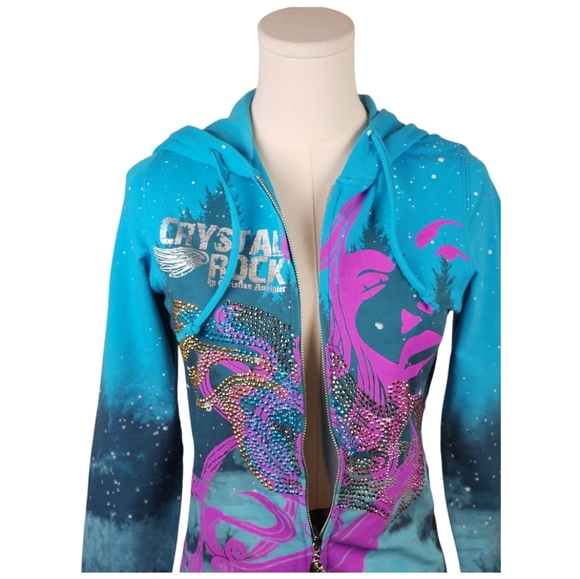 Crystal Rock by Christian Audigier Zip Hoodie S Blue Pink Y2K Limited Edition - Picture 3 of 15